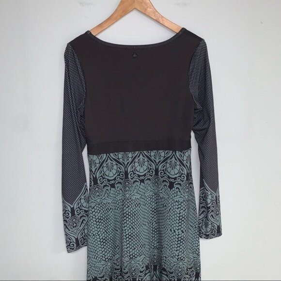 Prana Dress Size Small Dark Brown Sage Green Teal Long Sleeve Flowy "Holly"‎ - Picture 6 of 11